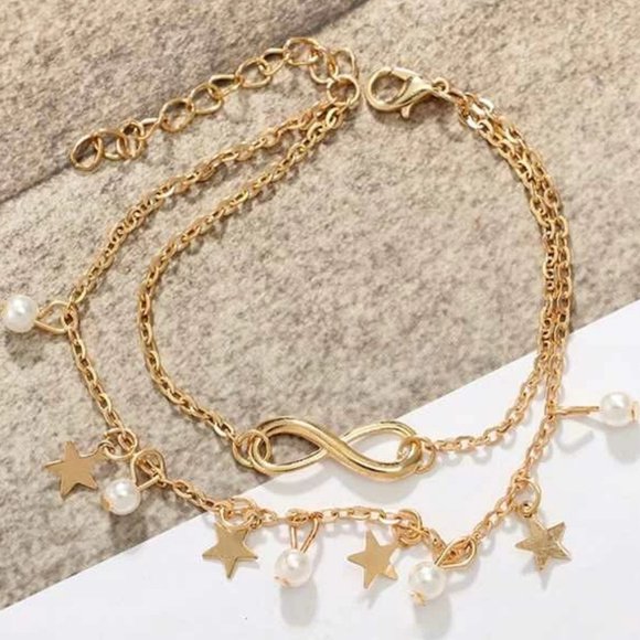 5 for $25 Dainty Trendy Star Infinity Charm Anklet - Picture 2 of 6